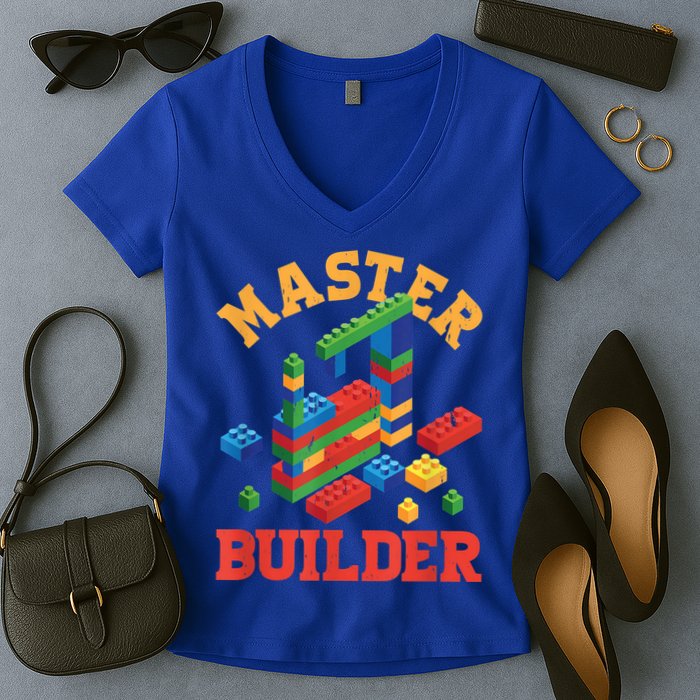 Master Builder Block Building Master Brick Builder Women's V-Neck T-Shirt
