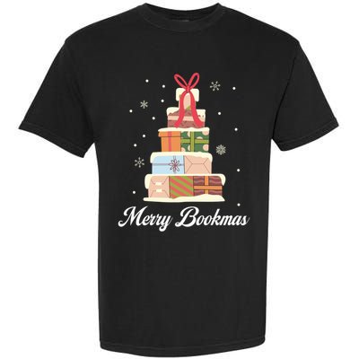 Merry Bookmas Books Pine Tree Funny Reading Lover Christmas Gift Garment-Dyed Heavyweight T-Shirt