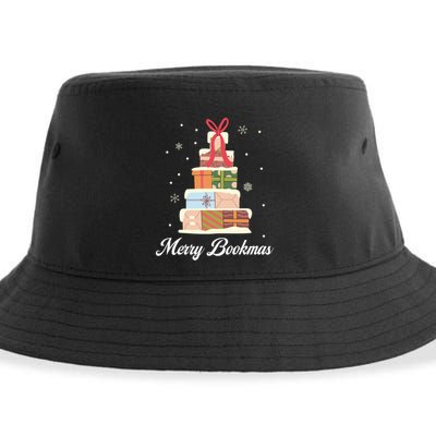 Merry Bookmas Books Pine Tree Funny Reading Lover Christmas Gift Sustainable Bucket Hat