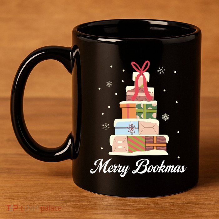 Merry Bookmas Books Pine Tree Funny Reading Lover Christmas Gift 11oz C Handle Ceramic Mug
