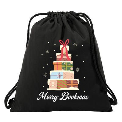 Merry Bookmas Books Pine Tree Funny Reading Lover Christmas Gift Drawstring Bag