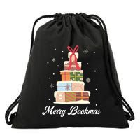 Merry Bookmas Books Pine Tree Funny Reading Lover Christmas Gift Drawstring Bag