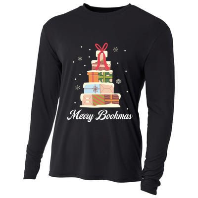 Merry Bookmas Books Pine Tree Funny Reading Lover Christmas Gift Cooling Performance Long Sleeve Crew