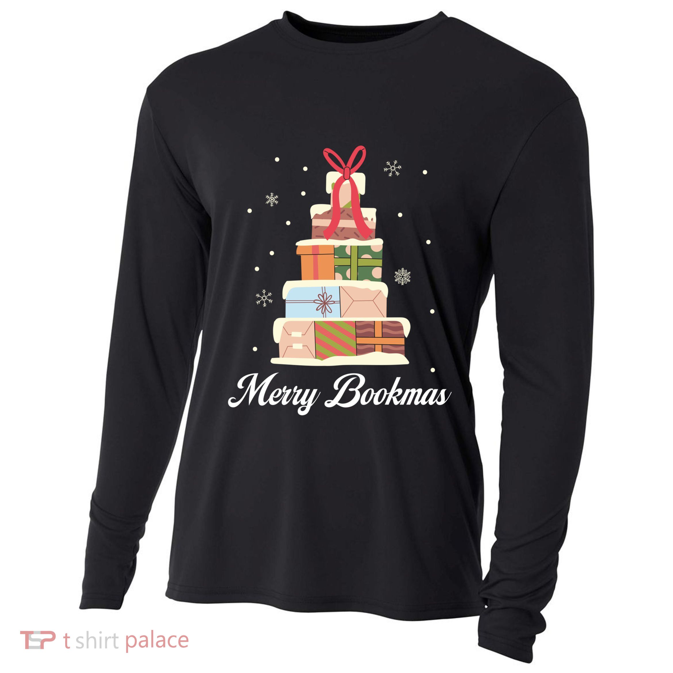 Merry Bookmas Books Pine Tree Funny Reading Lover Christmas Gift Cooling Performance Long Sleeve Crew