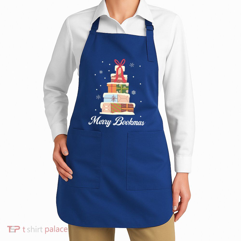Merry Bookmas Books Pine Tree Funny Reading Lover Christmas Gift Apron