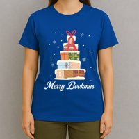 Merry Bookmas Books Pine Tree Funny Reading Lover Christmas Gift T-Shirt