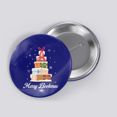Merry Bookmas Books Pine Tree Funny Reading Lover Christmas Gift Button