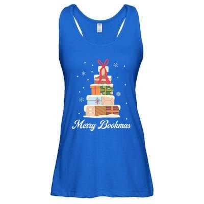 Merry Bookmas Books Pine Tree Funny Reading Lover Christmas Gift Ladies Essential Flowy Tank