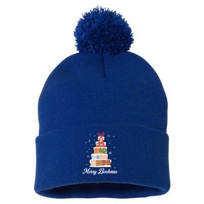 Merry Bookmas Books Pine Tree Funny Reading Lover Christmas Gift Pom Pom 12in Knit Beanie