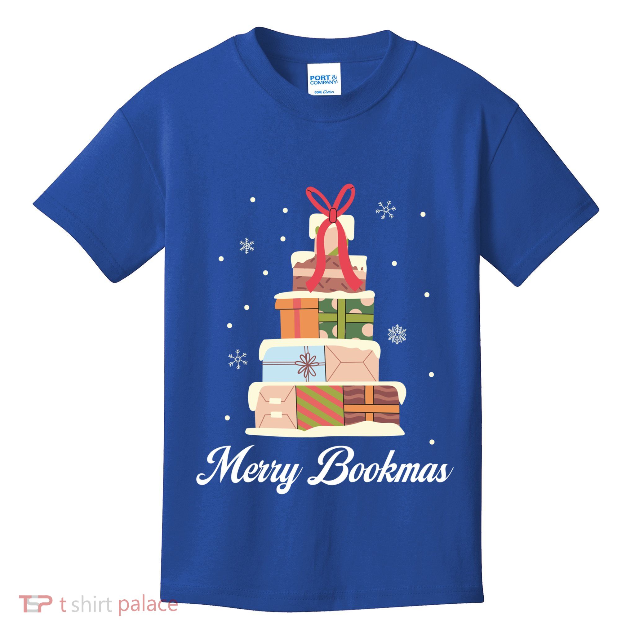 Merry Bookmas Books Pine Tree Funny Reading Lover Christmas Gift Kids T-Shirt