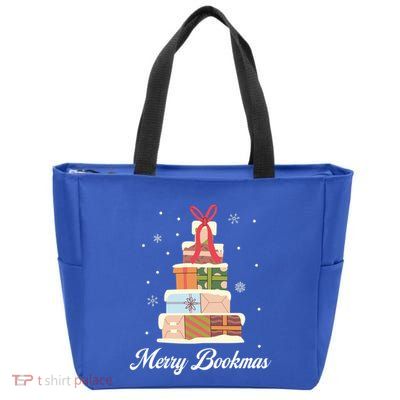 Merry Bookmas Books Pine Tree Funny Reading Lover Christmas Gift Zip Tote Bag