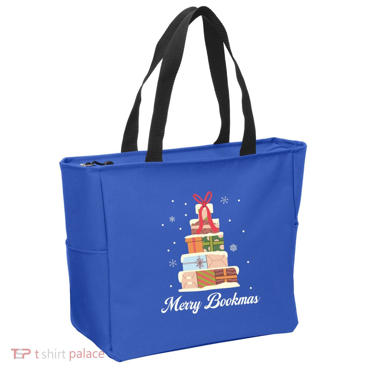Merry Bookmas Books Pine Tree Funny Reading Lover Christmas Gift Zip Tote Bag