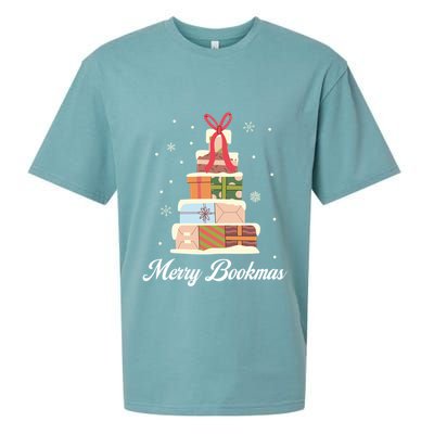 Merry Bookmas Books Pine Tree Funny Reading Lover Christmas Gift Sueded Cloud Jersey T-Shirt