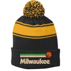 Mil.wau.kee Basketball B-Ball City Wisconsin Retro Mil.wau.kee Stripe Pom Pom Beanie