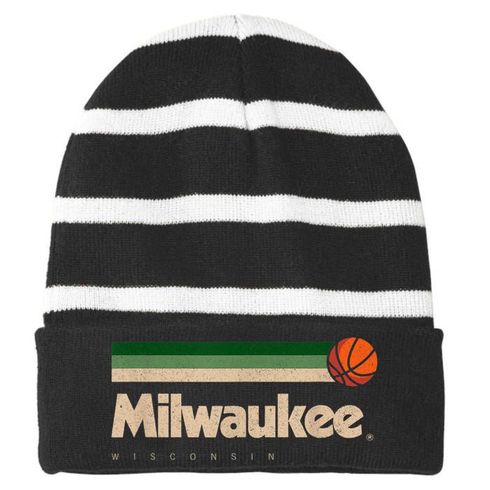 Mil.wau.kee Basketball B-Ball City Wisconsin Retro Mil.wau.kee Striped Beanie with Solid Band