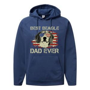 Men Best Beagle Dad Ever T Dog Lover American Flag Gift Performance Fleece Hoodie