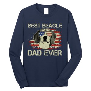 Men Best Beagle Dad Ever T Dog Lover American Flag Gift Long Sleeve Shirt