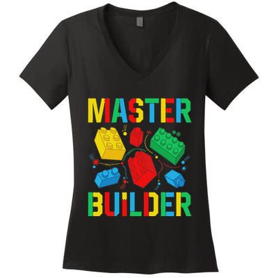 Master Builder Building Blocks Brick Toy Master Builder Women's V-Neck T-Shirt