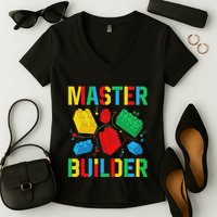 Master Builder Building Blocks Brick Toy Master Builder Women's V-Neck T-Shirt