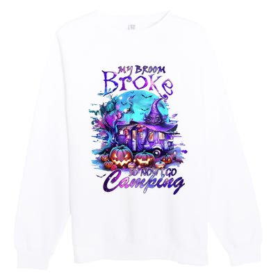 My Broom Broke So Now I Go Camping Halloween Family Lover Pumpkin Premium Crewneck Sweatshirt