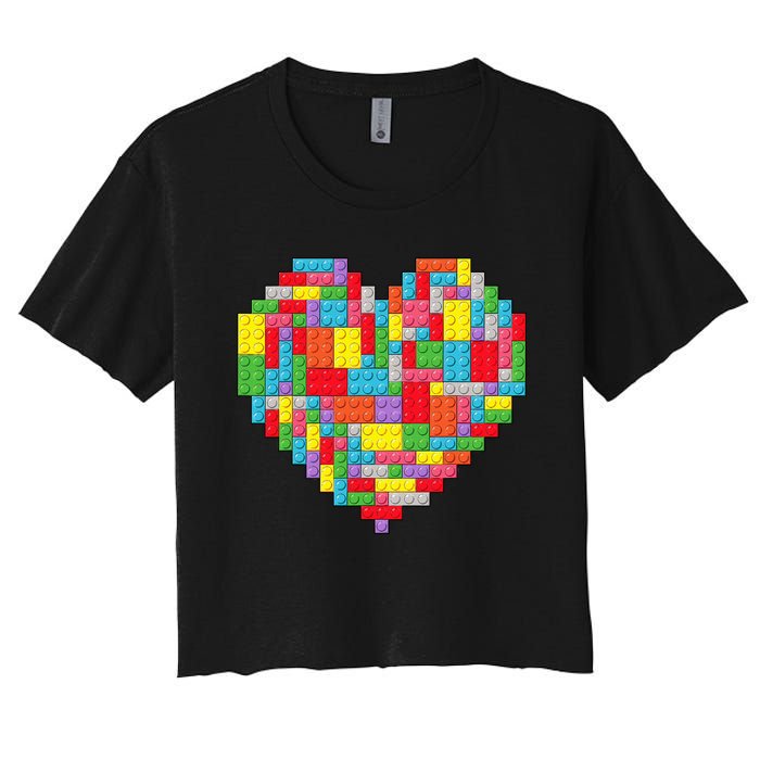 Master Builder Block Brick Building Heart Valentines Day Women's Crop Top Tee