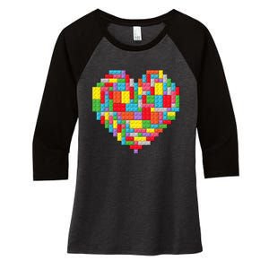 Master Builder Block Brick Building Heart Valentines Day Women's Tri-Blend 3/4-Sleeve Raglan Shirt