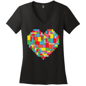 Master Builder Block Brick Building Heart Valentines Day Women's V-Neck T-Shirt