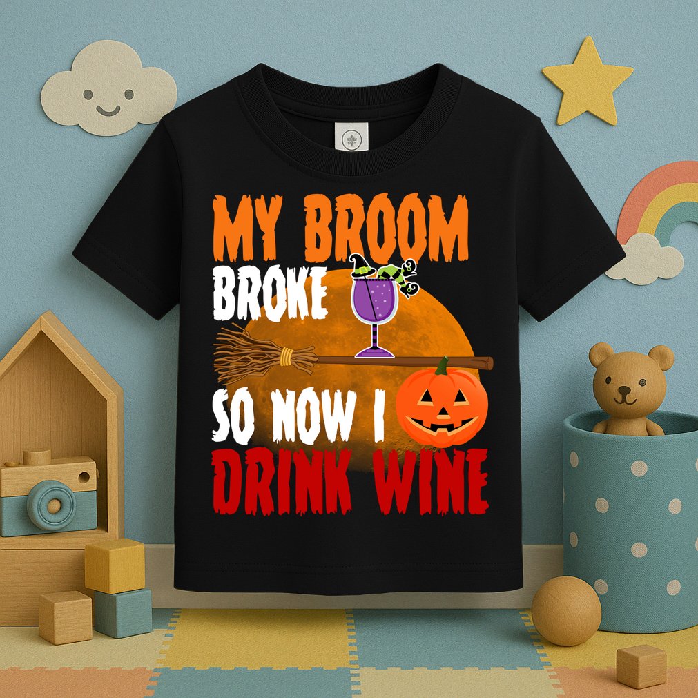 My Broom Broke So Now I Drink Wine Toddler T-Shirt
