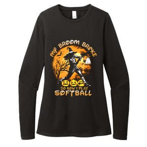 My Broom Broke So Now I Play Softball Baseball Halloween Womens CVC Long Sleeve Shirt