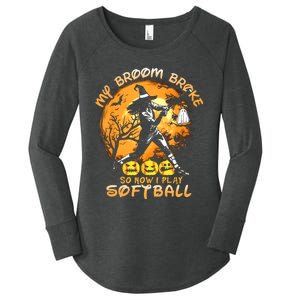 My Broom Broke So Now I Play Softball Baseball Halloween Women's Perfect Tri Tunic Long Sleeve Shirt