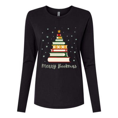 Merry Bookmas Books Christmas Tree Meaningful Gift Womens Cotton Relaxed Long Sleeve T-Shirt