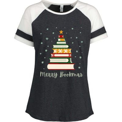 Merry Bookmas Books Christmas Tree Meaningful Gift Enza Ladies Jersey Colorblock Tee