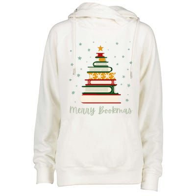 Merry Bookmas Books Christmas Tree Meaningful Gift Womens Funnel Neck Pullover Hood