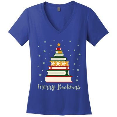 Merry Bookmas Books Christmas Tree Meaningful Gift Women's V-Neck T-Shirt