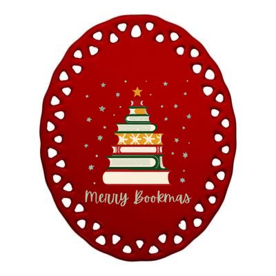 Merry Bookmas Books Christmas Tree Meaningful Gift Ceramic Oval Ornament