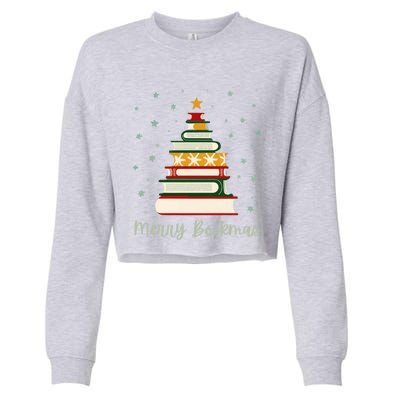 Merry Bookmas Books Christmas Tree Meaningful Gift Cropped Pullover Crew