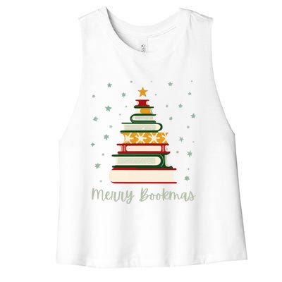 Merry Bookmas Books Christmas Tree Meaningful Gift Women's Racerback Cropped Tank