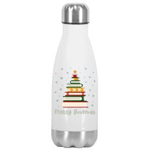 Merry Bookmas Books Christmas Tree Meaningful Gift Stainless Steel Insulated Water Bottle