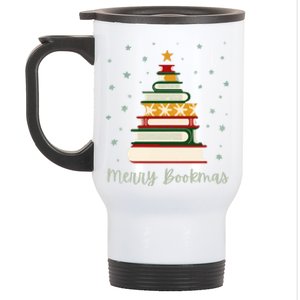 Merry Bookmas Books Christmas Tree Meaningful Gift Stainless Steel Travel Mug