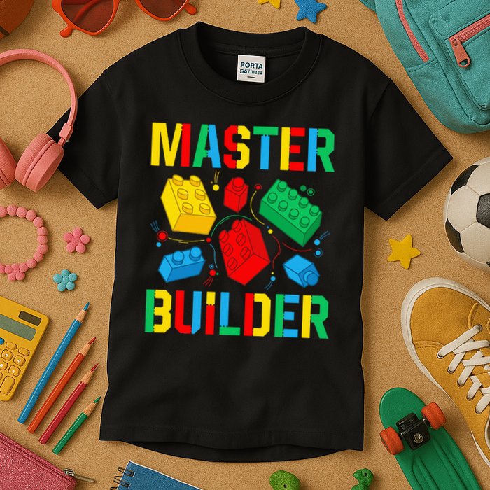 Master Builder  Building Blocks Brick Toy Master Builder Kids T-Shirt