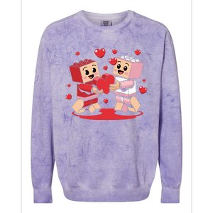 Master Builder Block Brick Building Couple Valentines Day Colorblast Crewneck Sweatshirt