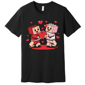 Master Builder Block Brick Building Couple Valentines Day Premium T-Shirt