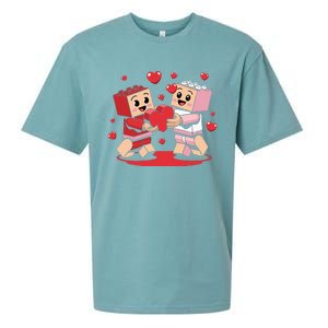 Master Builder Block Brick Building Couple Valentines Day Sueded Cloud Jersey T-Shirt