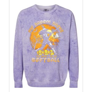 My Broom Broke So Now I Play Softball Baseball Halloween Colorblast Crewneck Sweatshirt