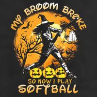 My Broom Broke So Now I Play Softball Baseball Halloween 7 Panel Mesh Trucker Snapback Hat