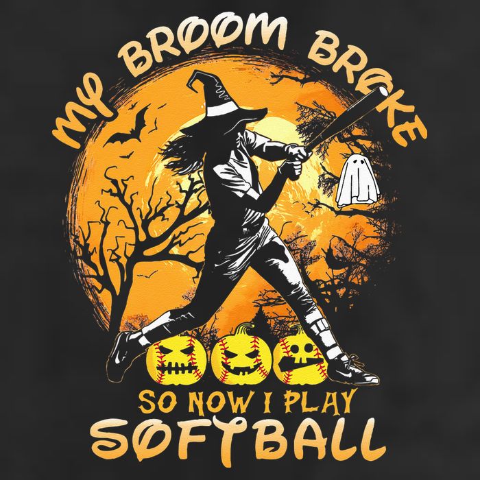 My Broom Broke So Now I Play Softball Baseball Halloween 7 Panel Mesh Trucker Snapback Hat