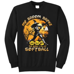 My Broom Broke So Now I Play Softball Baseball Halloween Sweatshirt