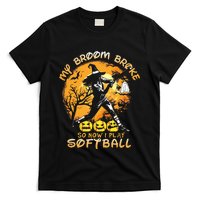 My Broom Broke So Now I Play Softball Baseball Halloween T-Shirt