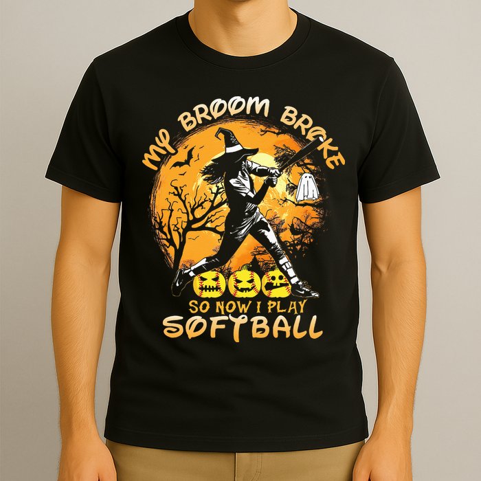 My Broom Broke So Now I Play Softball Baseball Halloween T-Shirt