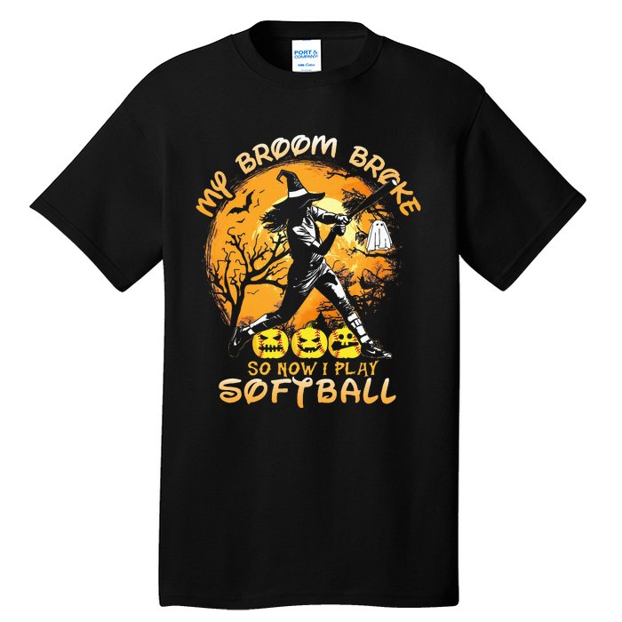 My Broom Broke So Now I Play Softball Baseball Halloween Tall T-Shirt